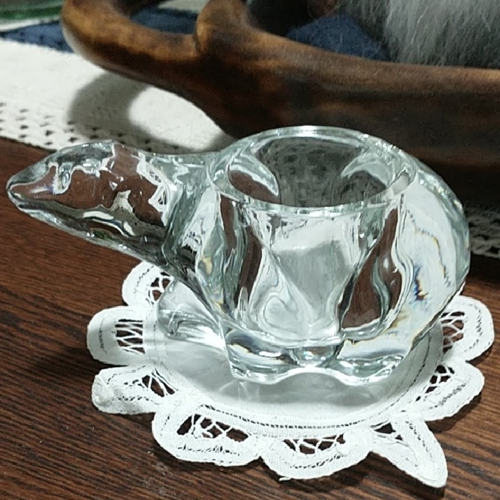 Vintage Indiana Glass Polar Bear Tealight / Votive Candle Holder